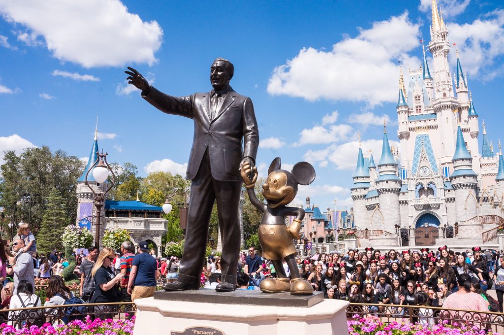 Walt Disney and Mickey sculpture inside Magic Kingdom