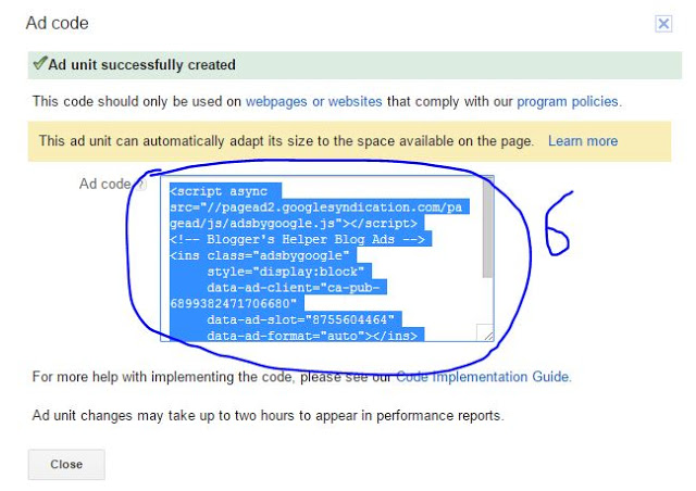 Step 6 - Ad Unit Created Sucessfully and Ready for Copying to Website - Adsense Code - RabinsXP Google Adsene Nepal